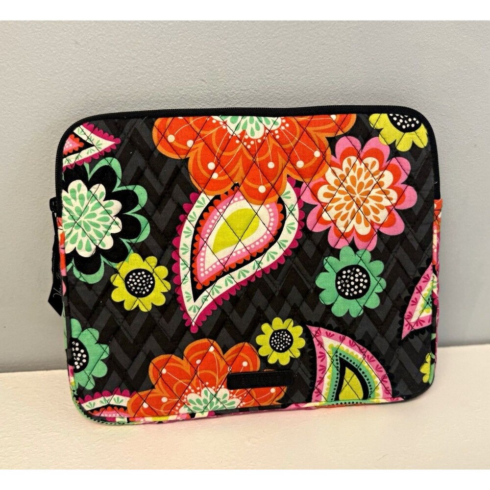 Vera Bradley Quilted Laptop Sleeve Case Cover Tablet Pouch Floral Paisley Black